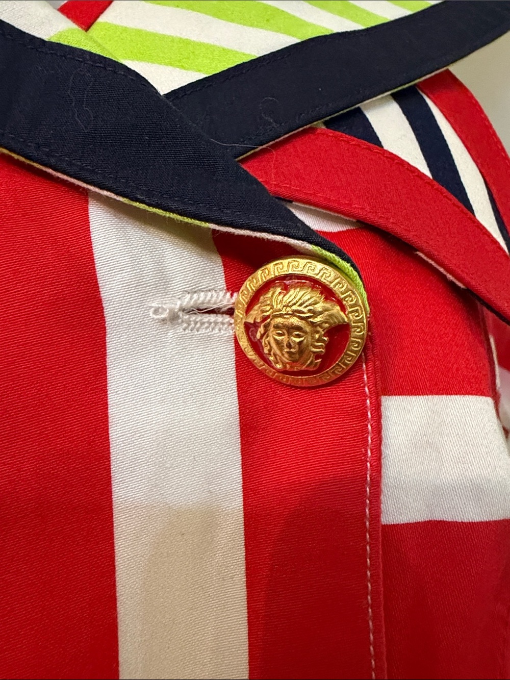 Versace  Red & White striped Nautical Crop Top with Lime Green Sailor Collar - Picture 2 of 5